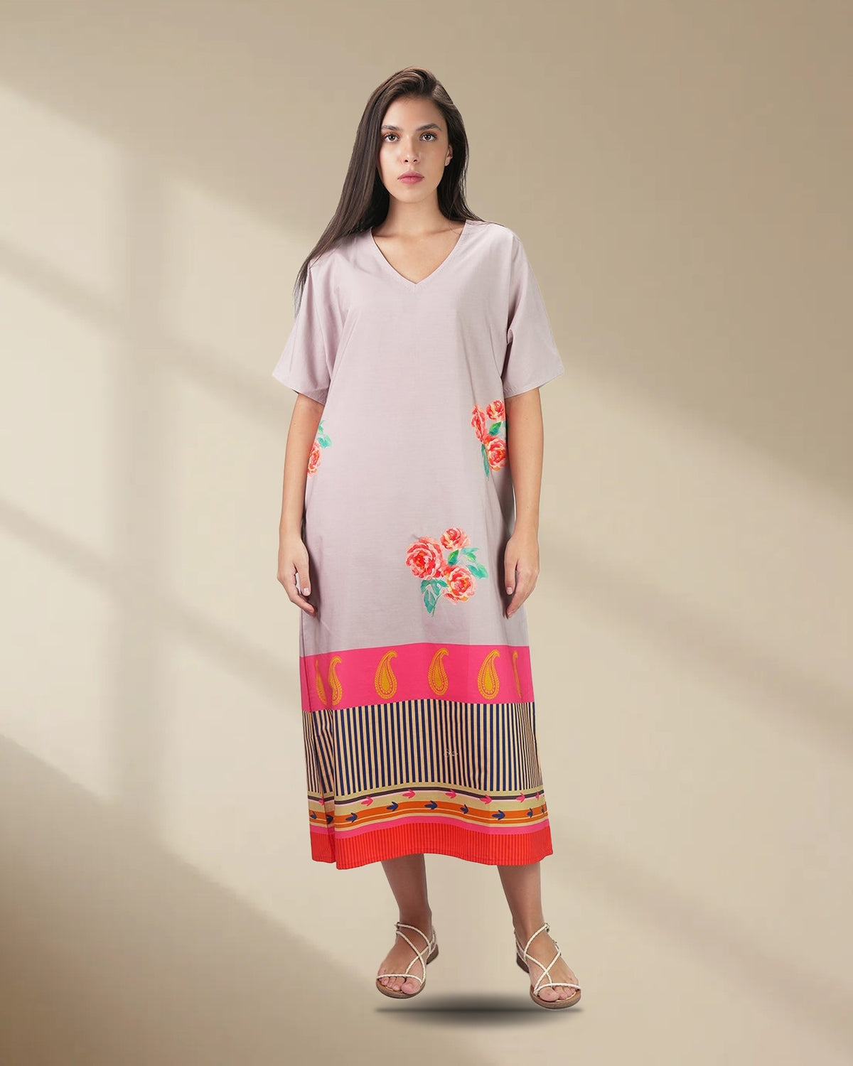 The Floral Archive Rose Print Long Kaftan Dress, picture 1 of 6