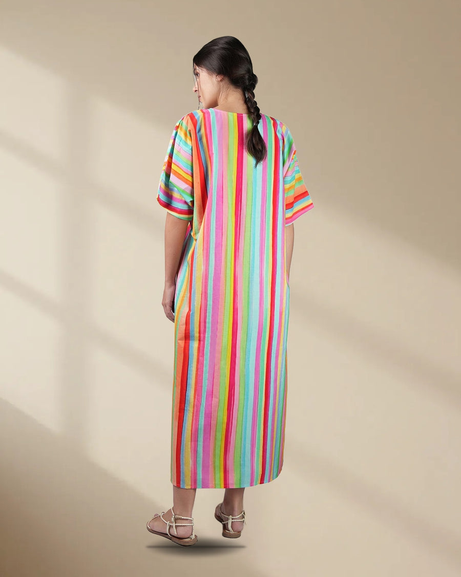The Palette Rainbow Long Kaftan Dress with Side Slit