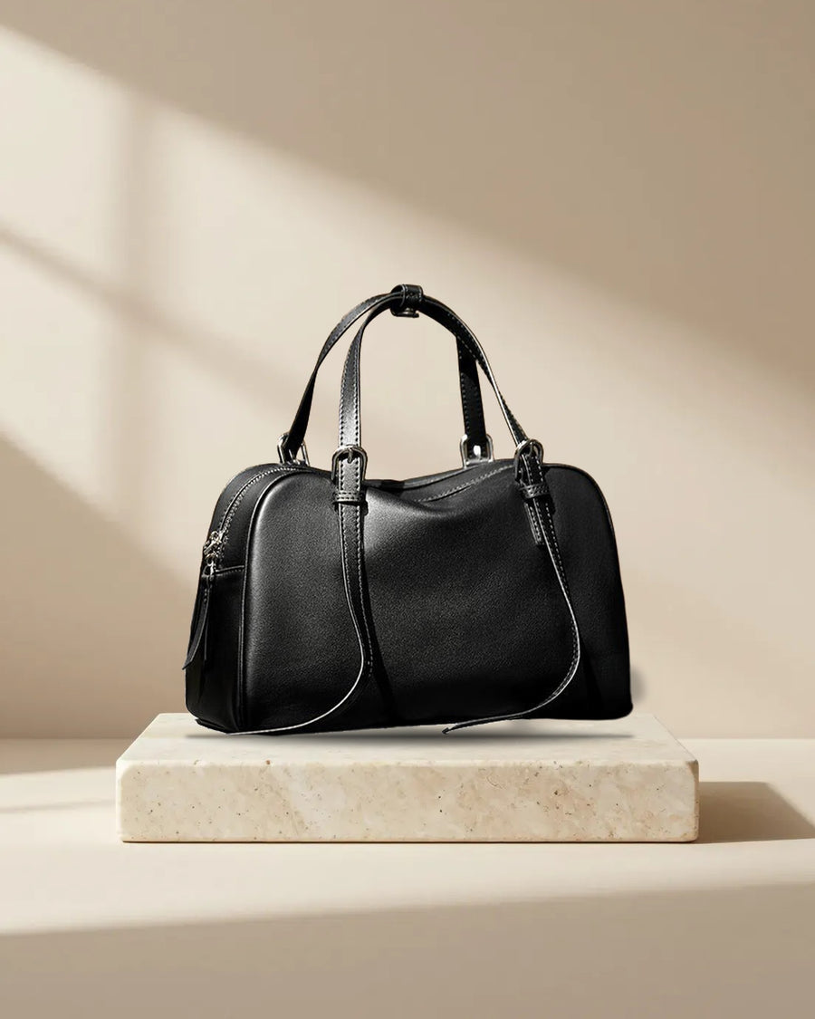 Vintage Leather Bowling Bag in Black