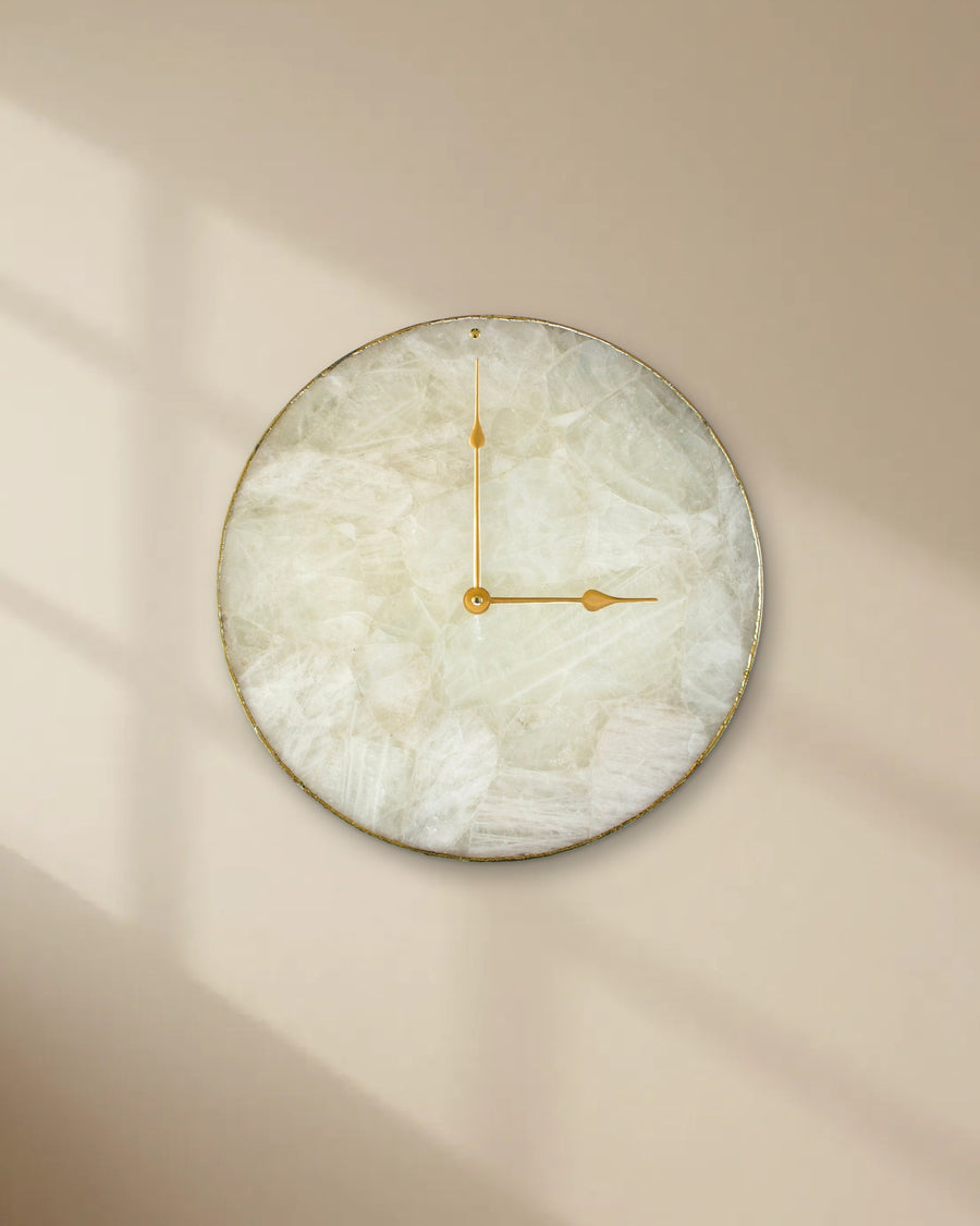 White Agate Round Wall Clock