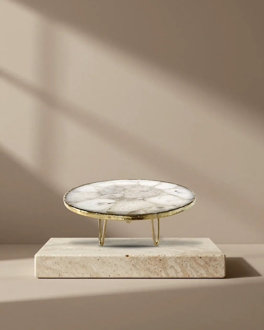 White Crystal Agate Round Cake Stand, 10 Inch