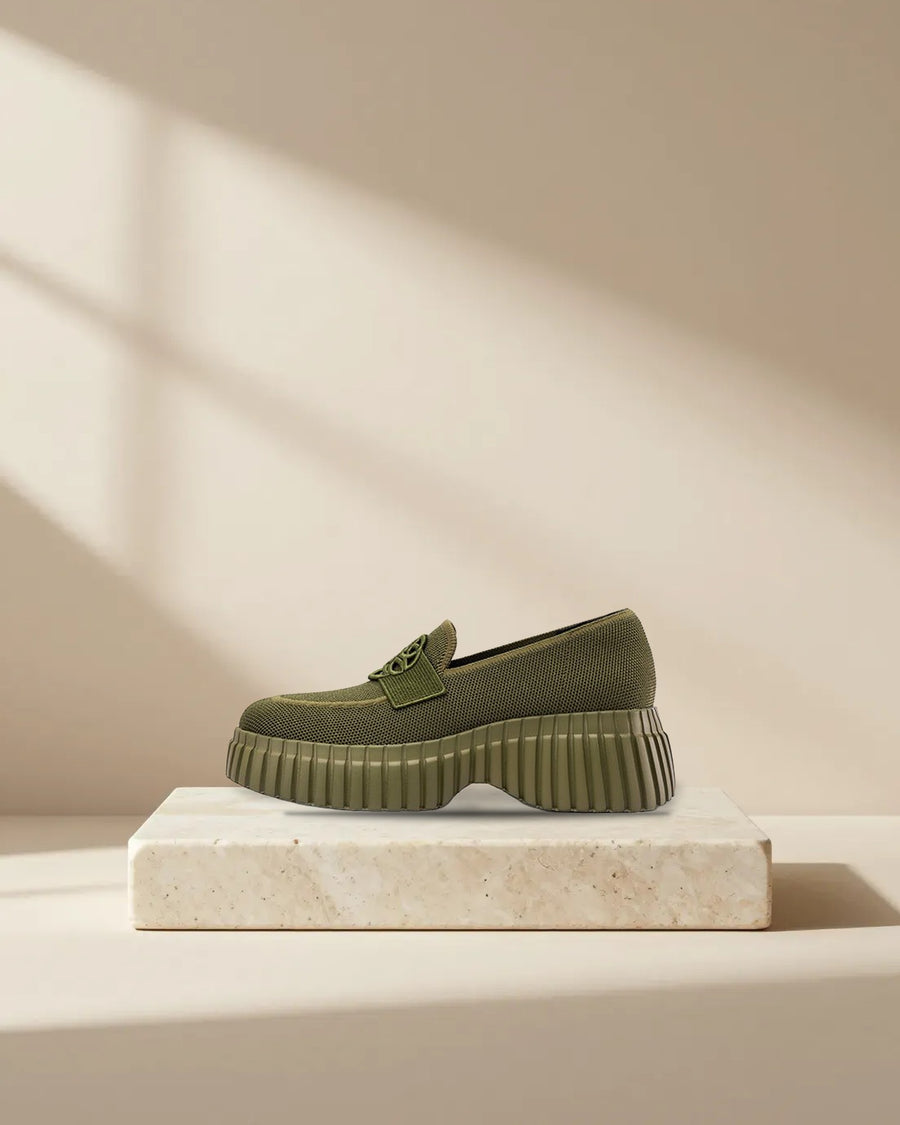 Women’s Chunky Knit Platform Loafers in Avocado