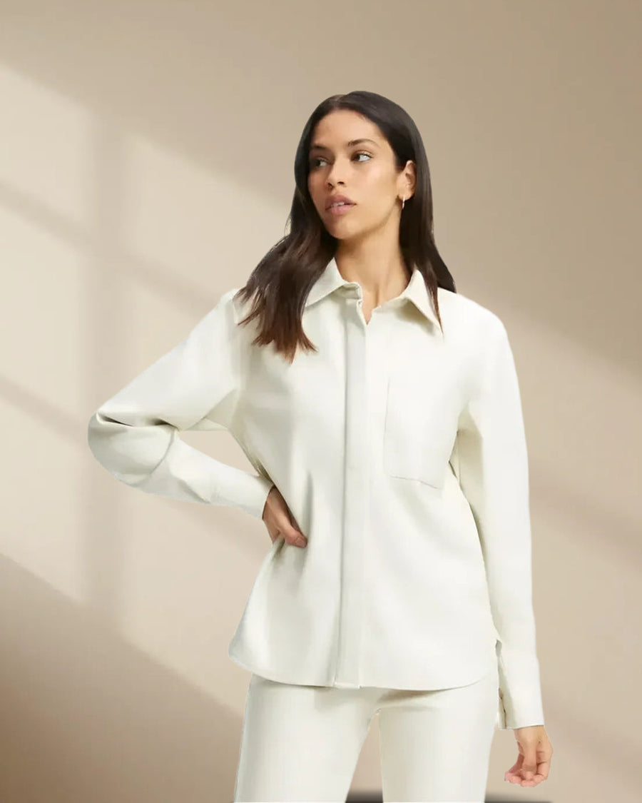 Women’s White Full Sleeve Leather Shirt