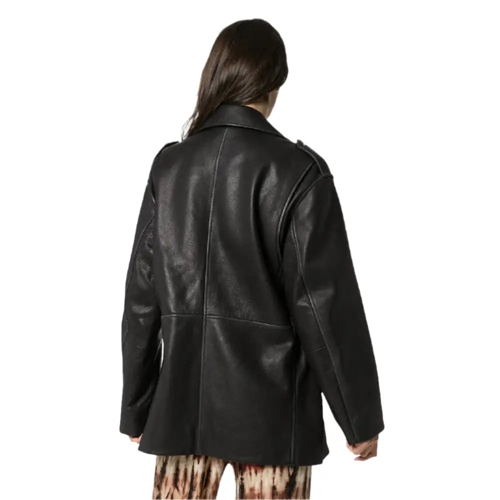 Women’s Black Leather Long Jacket, picture 5 of 5