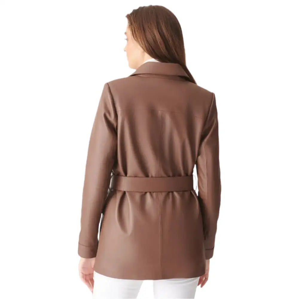 Women’s Brown Belted Leather Coat, picture 4 of 4