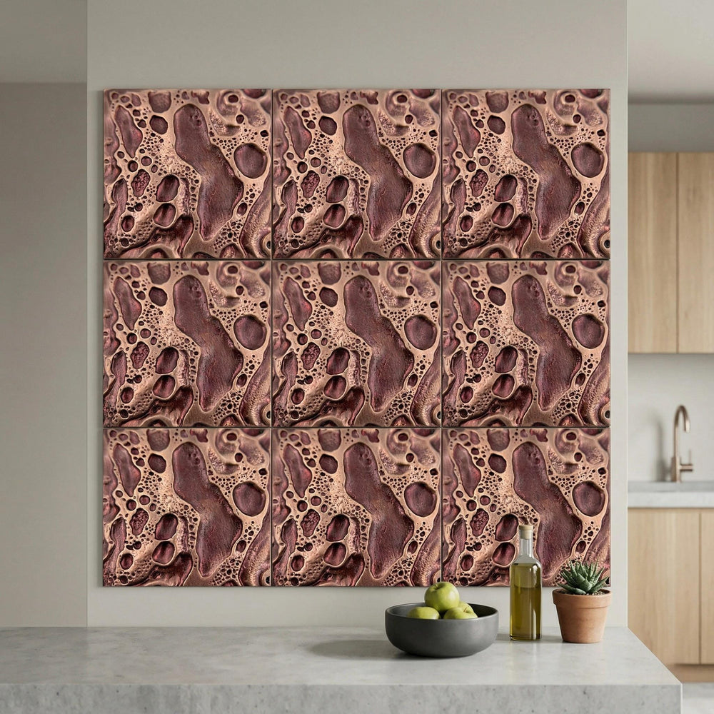 Blush Pink Cosmic Crater Metal Wall Tiles, 6 x 6 Inch