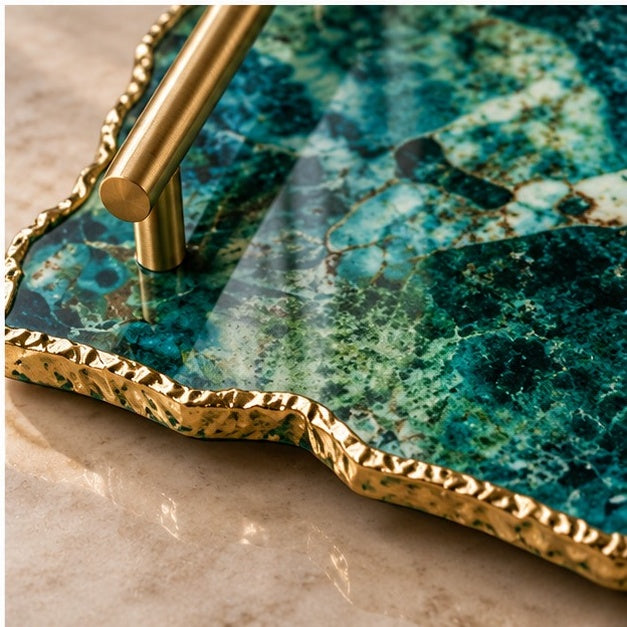 Green Agate Serving Tray with Bar Handles, 10 x 15 Inch-1