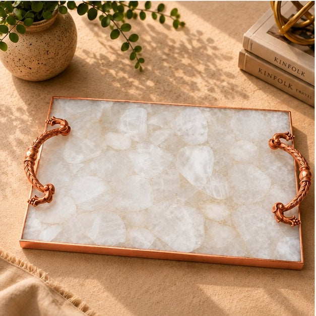 White Agate Serving Tray with Metal Handles, picture 8 of 8