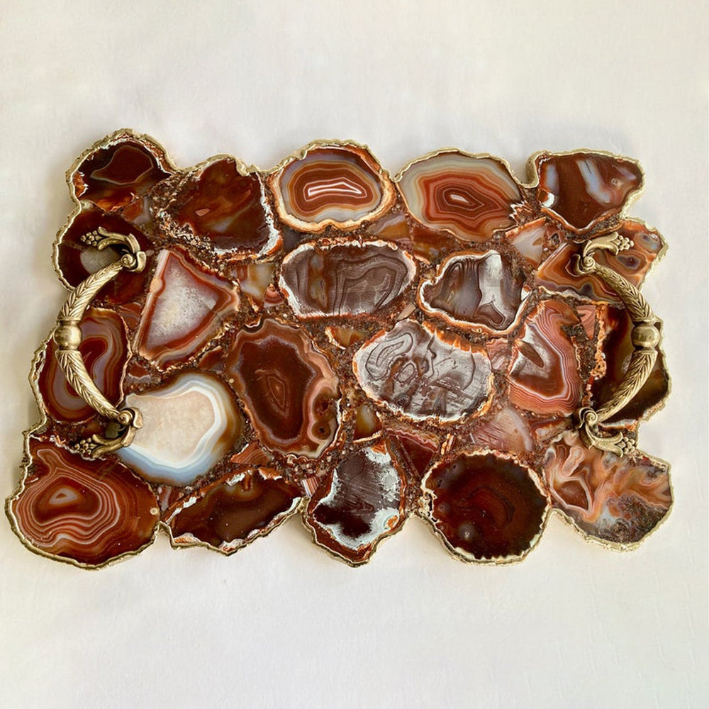 Red Agate Serving Tray with Brass Handles, 10 x 15 Inch-3