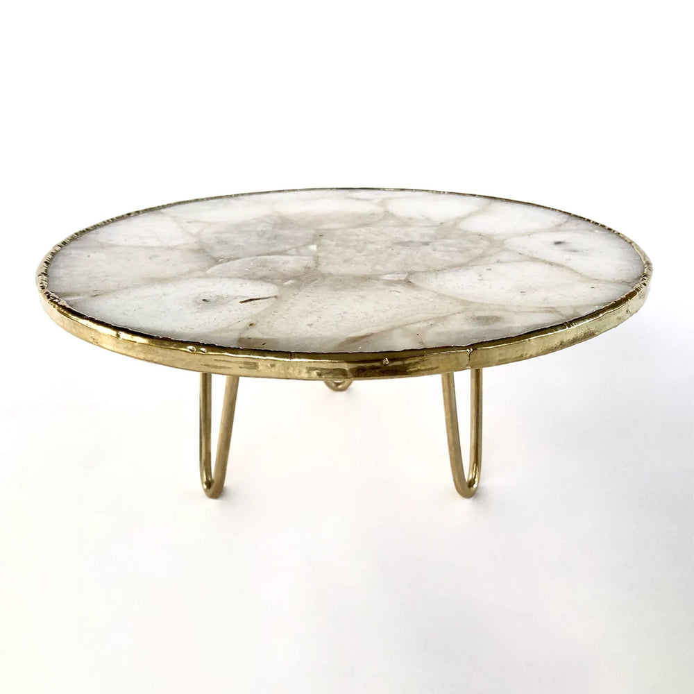 White Crystal Agate Round Cake Stand, 10 Inch