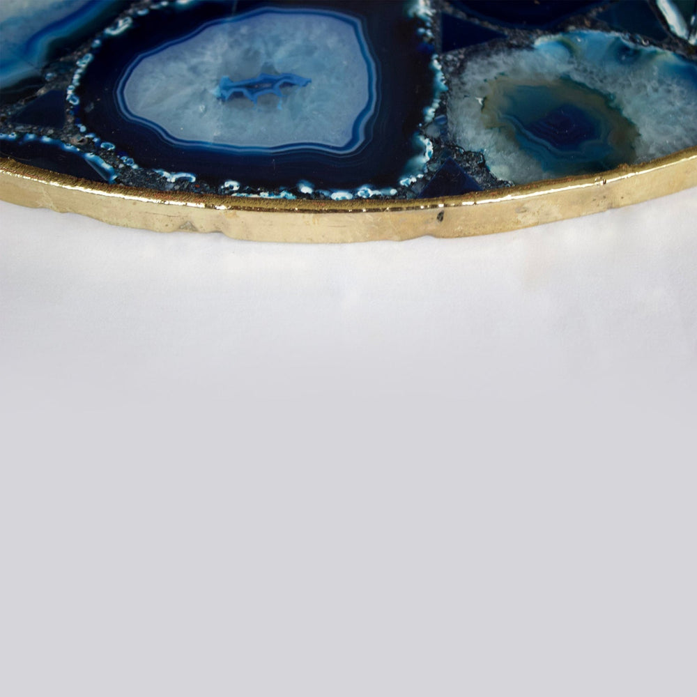 Blue Agate Round Serving Tray with Metal Handles
