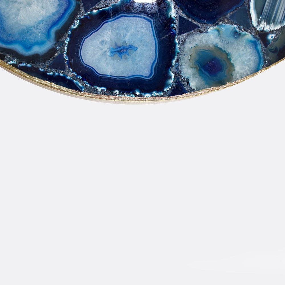 Blue Agate Round Serving Tray with Metal Handles