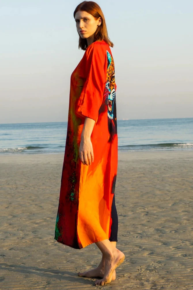 Roar Tiger Animal Print Abstract Kimono, picture 3 of 6