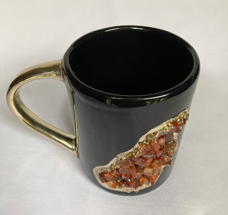 Wave Black Ceramic Mugs with Crystal Teardrop, 12 oz, picture 7 of 8
