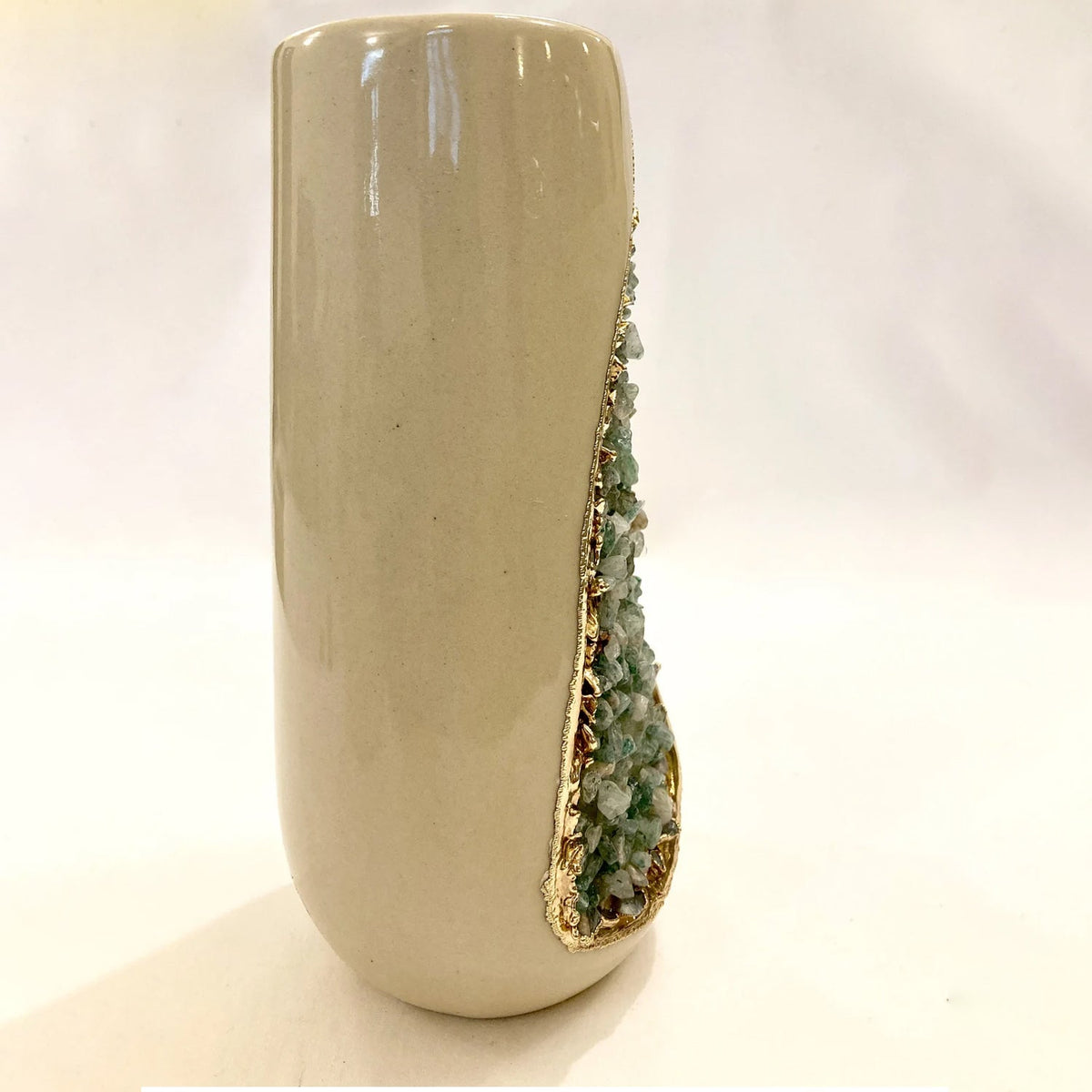 Cream Ceramic Vases with Crystal Panels, 4 and 8 Inch, picture 7 of 8