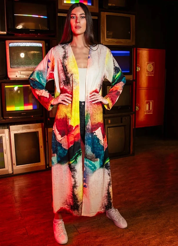 Enigma Abstract Multicolour Printed Long Kimono, picture 6 of 6