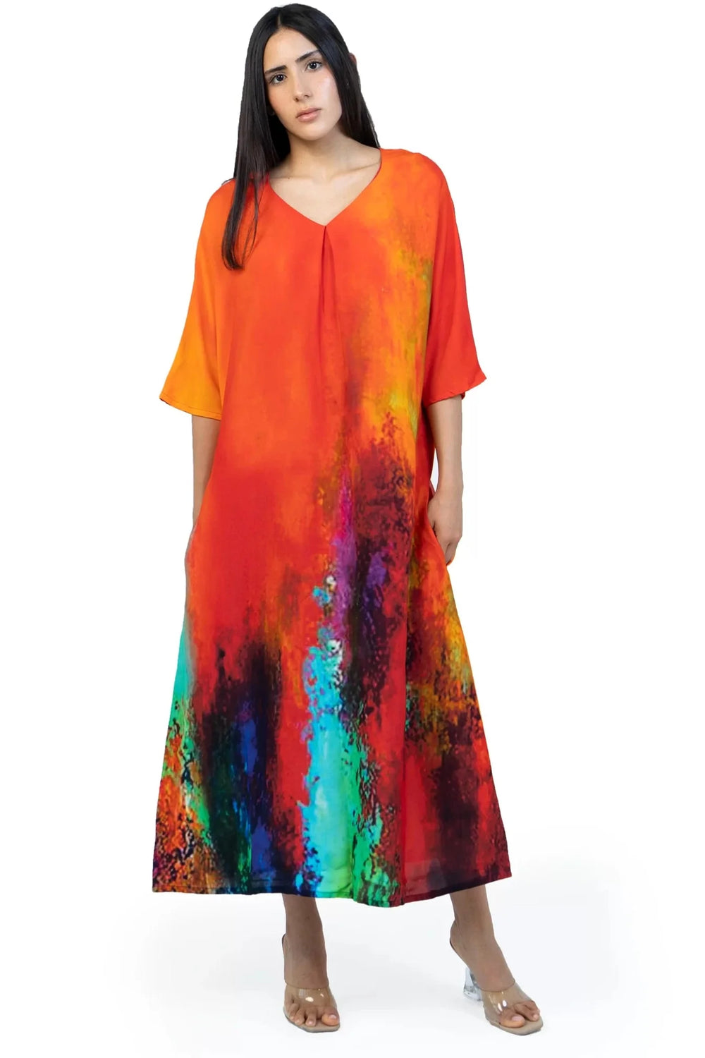 Roar Tiger Animal Print Abstract Kaftan Dress