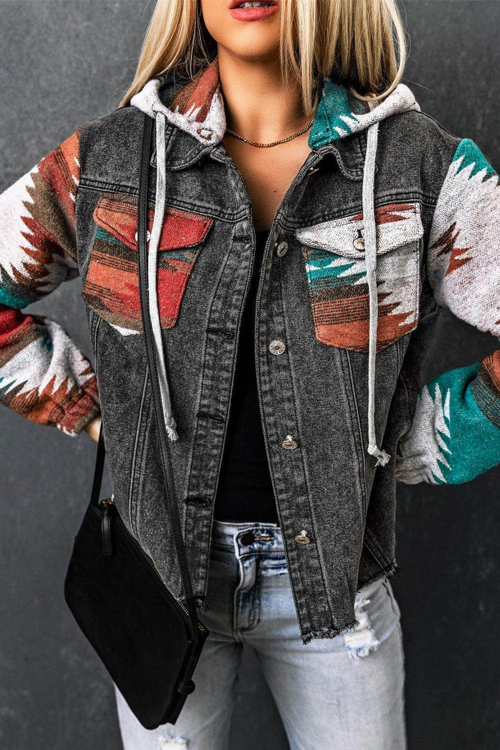 Drawstring Hooded Denim Jacket