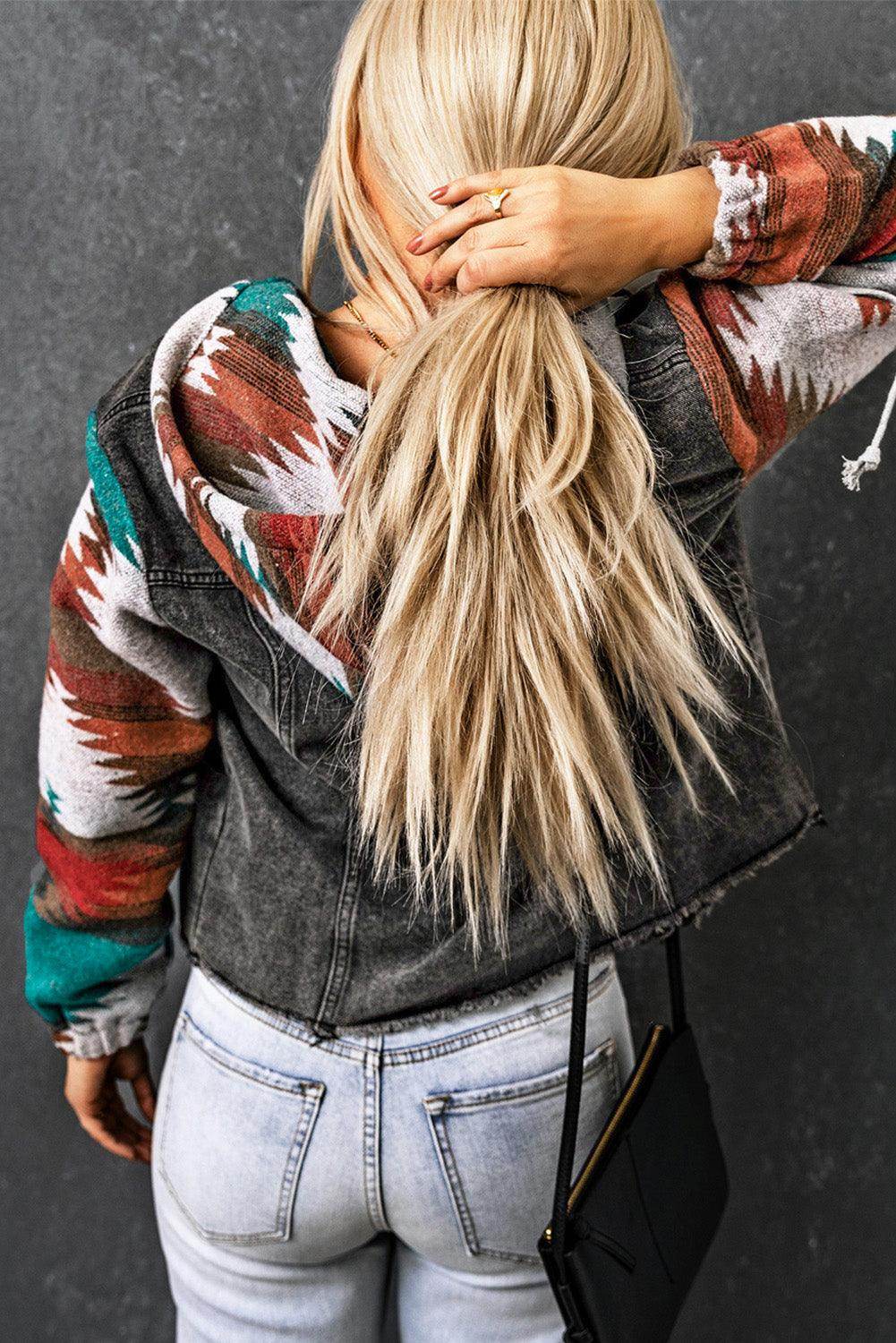 Drawstring Hooded Denim Jacket, picture 6 of 7