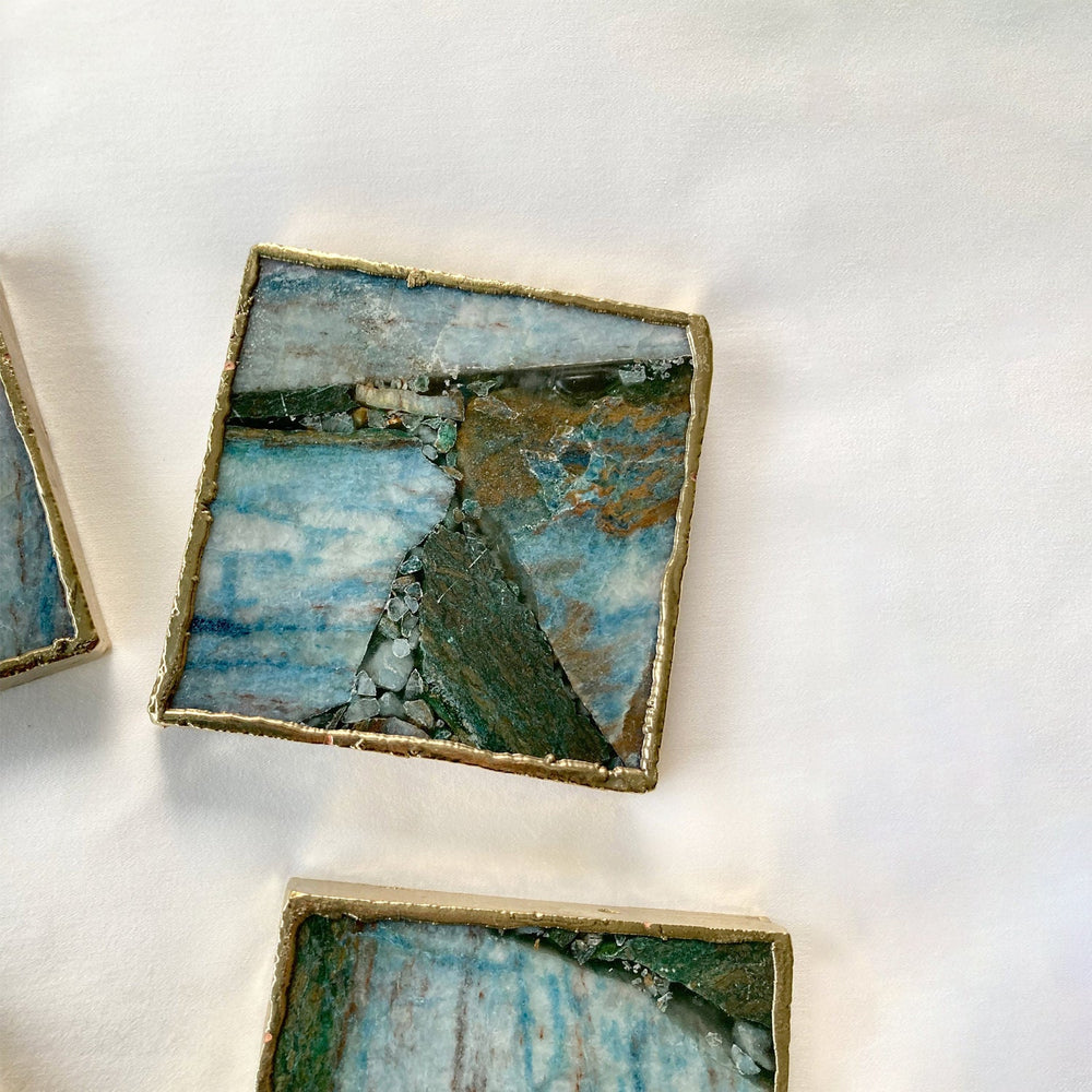 Blue Green Agate Square Coasters-3