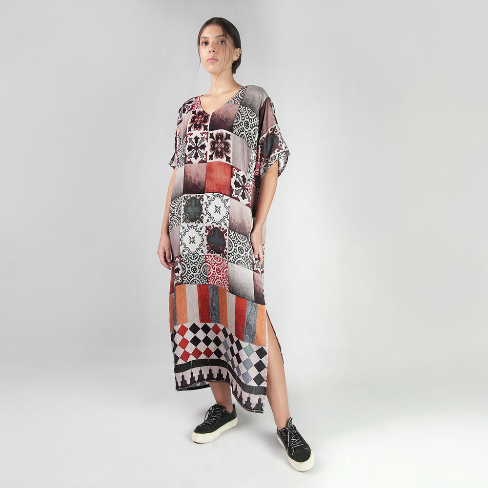 Celestial Tesserae Mosaic Print Long Dress