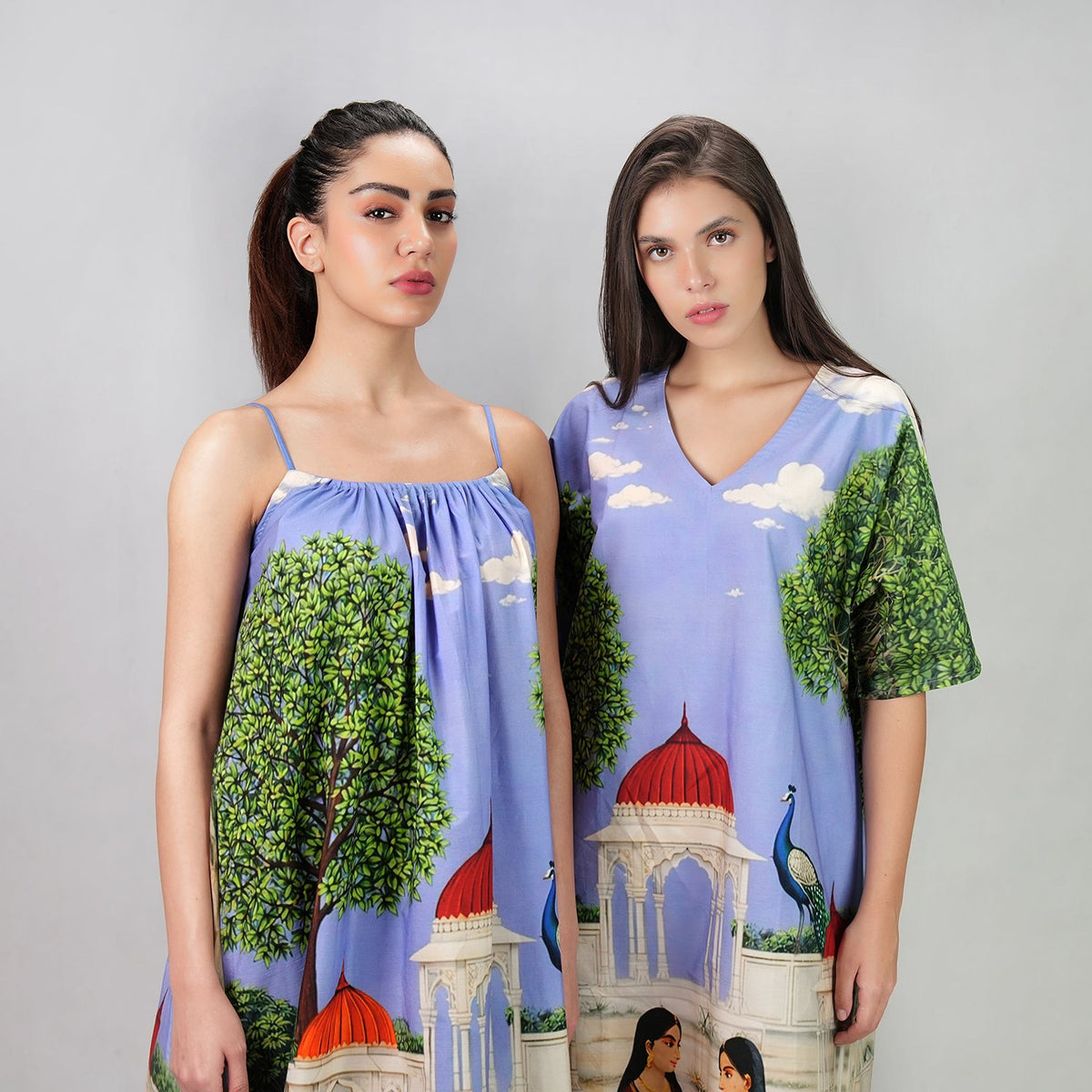 Saanjh Heritage Art Print Long Kaftan Dress, picture 4 of 6