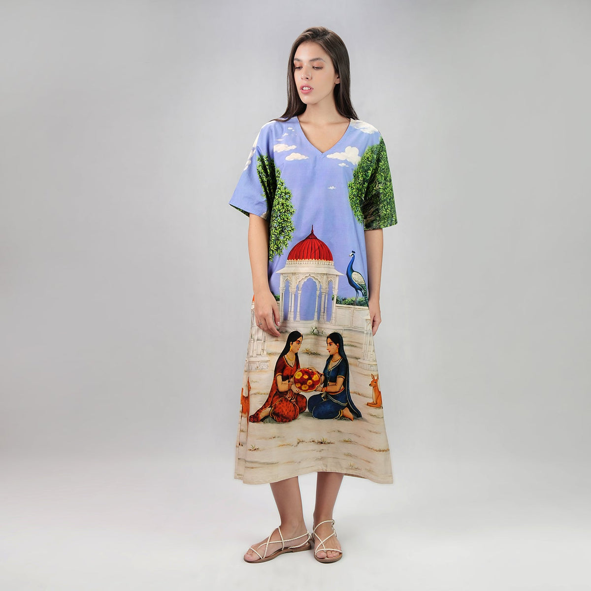 Saanjh Heritage Art Print Long Kaftan Dress, picture 2 of 6