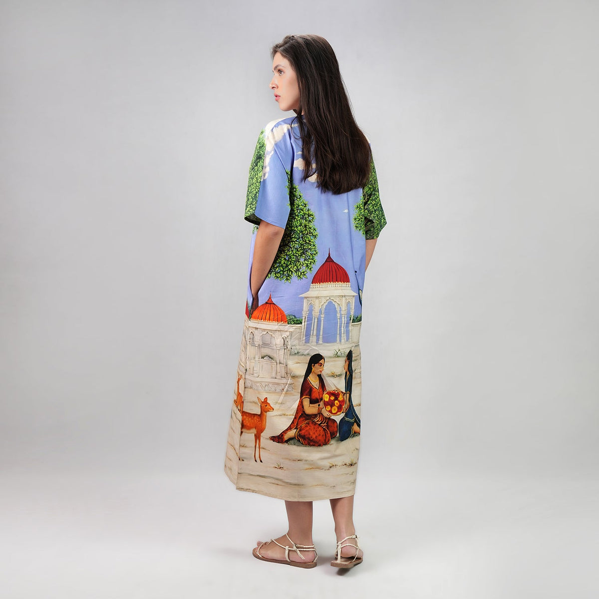 Saanjh Heritage Art Print Long Kaftan Dress, picture 3 of 6