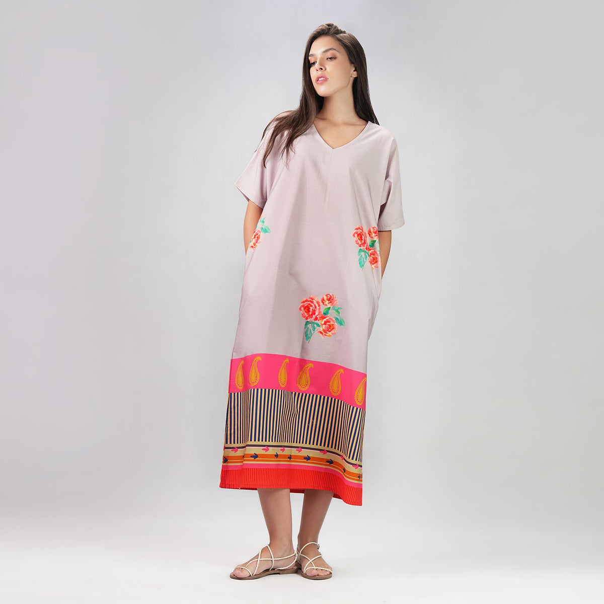 The Floral Archive Rose Print Long Kaftan Dress, picture 3 of 6