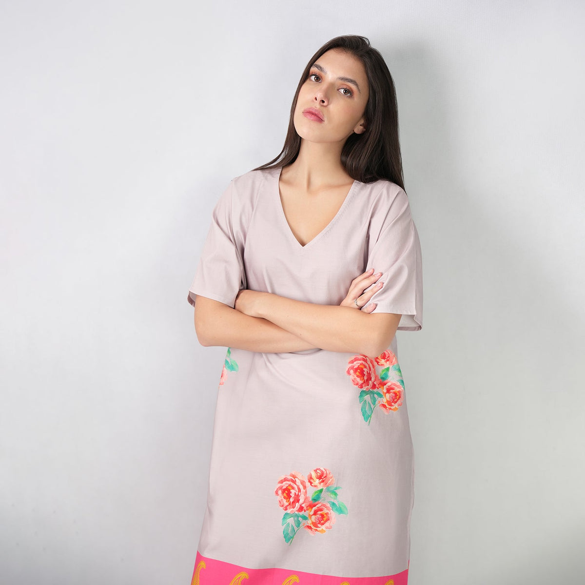 The Floral Archive Rose Print Long Kaftan Dress, picture 4 of 6