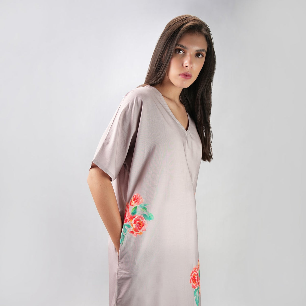The Floral Archive Rose Print Long Kaftan Dress, picture 6 of 6