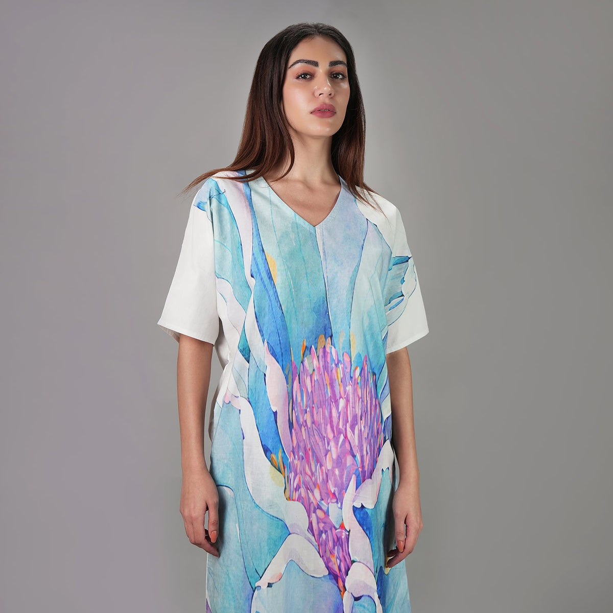 Fleur Watercolour Floral Long Kaftan Dress, picture 3 of 6
