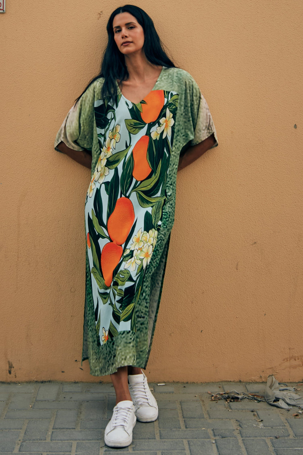 Fleur & Fruit Vintage Long Kaftan Dress with Side Slits