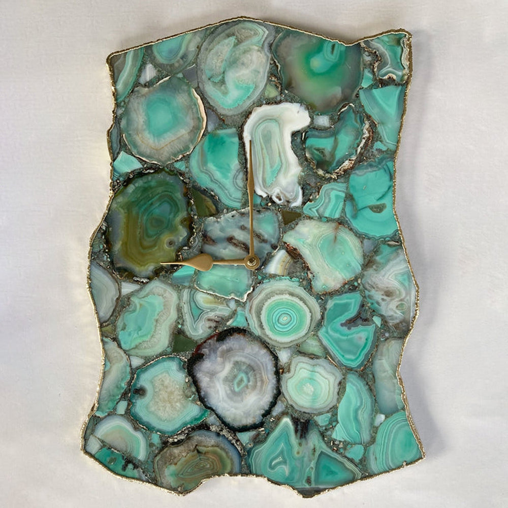 Green Agate Natural Edge Wall Clock, 10 x 15 Inch-0