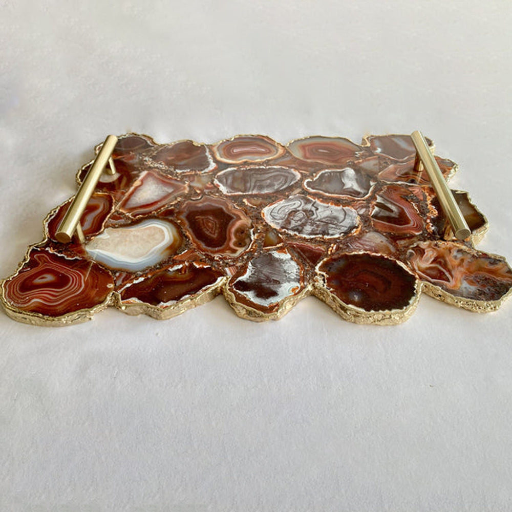 Red Agate Serving Tray with Brass Handles, 10 x 15 Inch-2