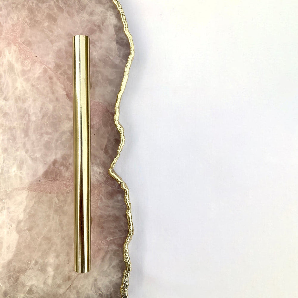 Large Rose Quartz Agate Serving Tray With Brass Handles 10"x15"-1
