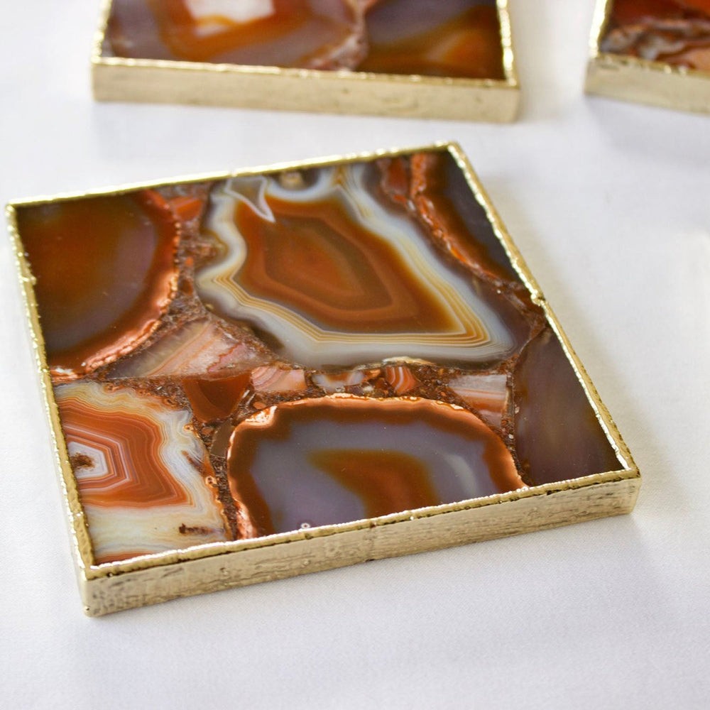 Red Agate Square Coasters-1