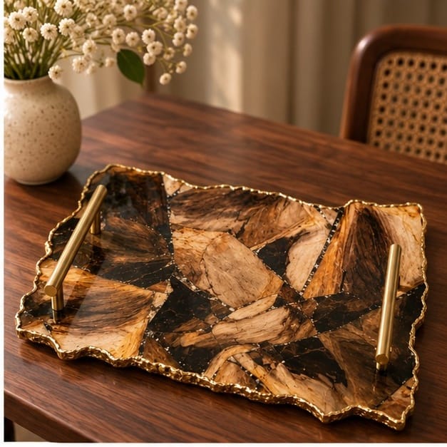 Brown Agate Serving Tray with Bar Handles, 10 x 15 Inch-2