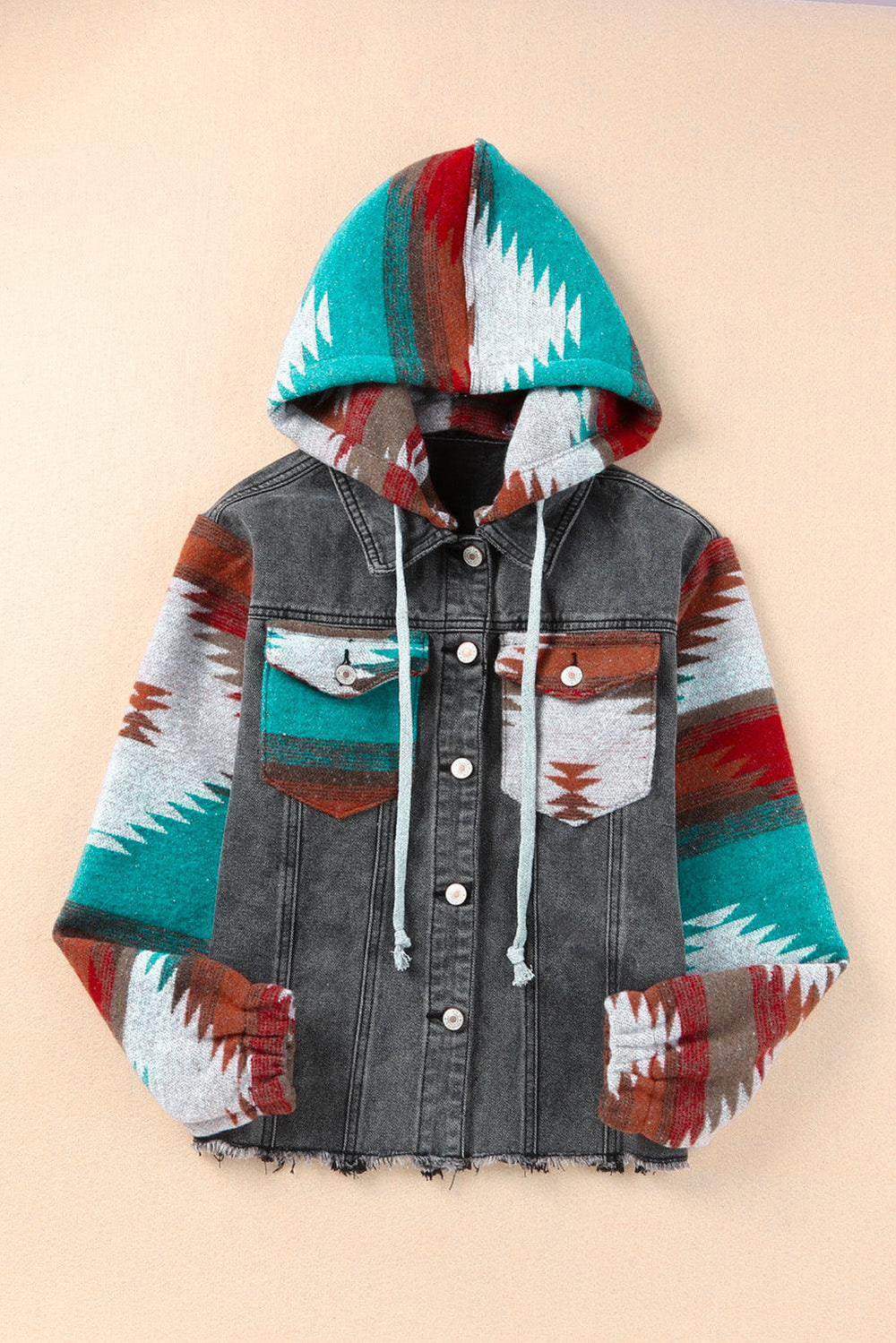 Drawstring Hooded Denim Jacket
