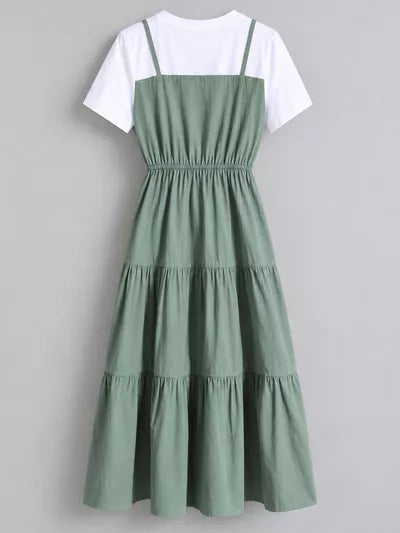 فستان ميدي بطبقات متدرجة بأكمام قصيرة | Tiered Short-Sleeve Midi Dress، الصورة 6 من 7