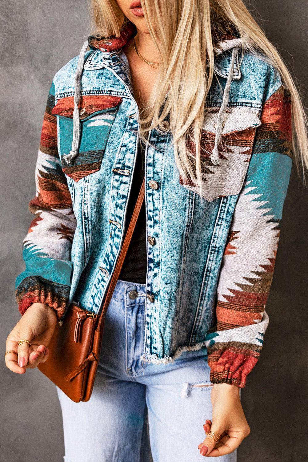 Drawstring Hooded Denim Jacket, picture 4 of 7