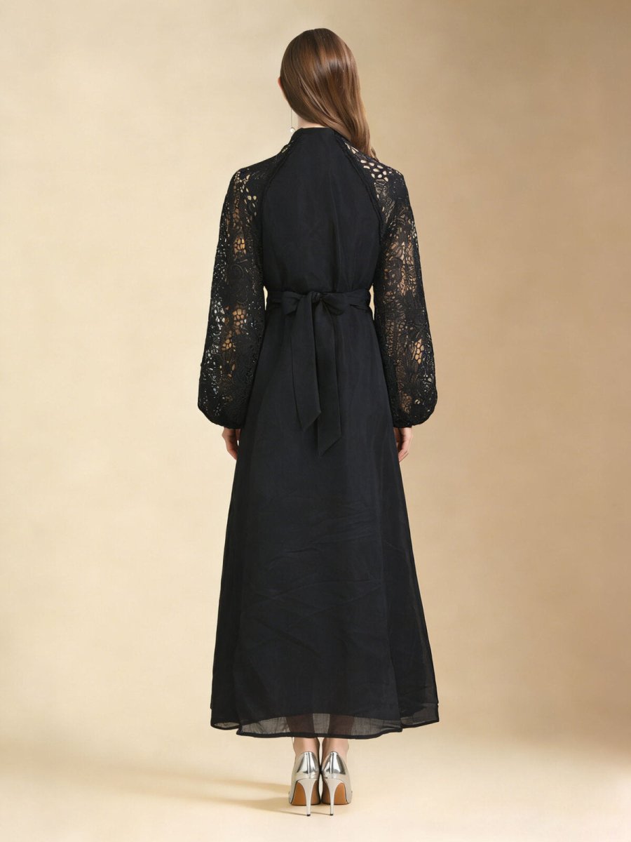 Lace-Sleeve Chiffon Maxi Dress, picture 5 of 8
