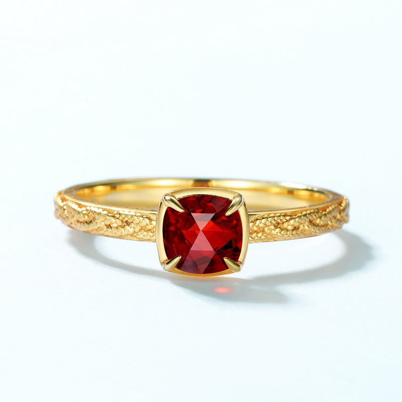 Garnet-Red Solitaire Ring