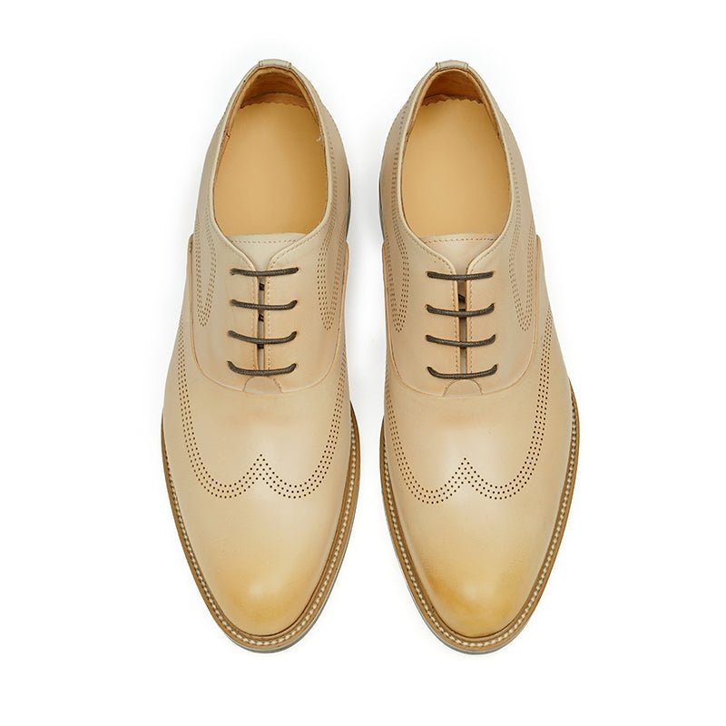 Men’s Beige Calfskin Wingtip Oxford Shoes