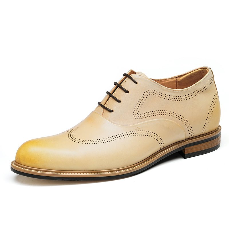 Men’s Beige Calfskin Wingtip Oxford Shoes