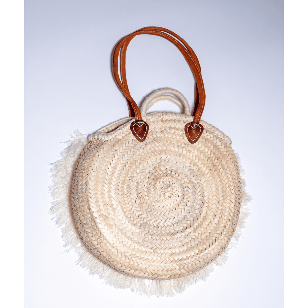 Portrait Raffia Bag with Leather Straps