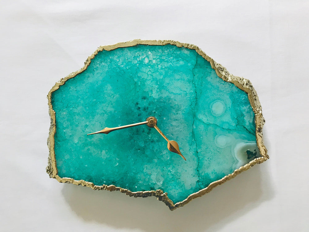 Aqua Agate Natural Edge Desk Clock, 6 x 7 Inch-0