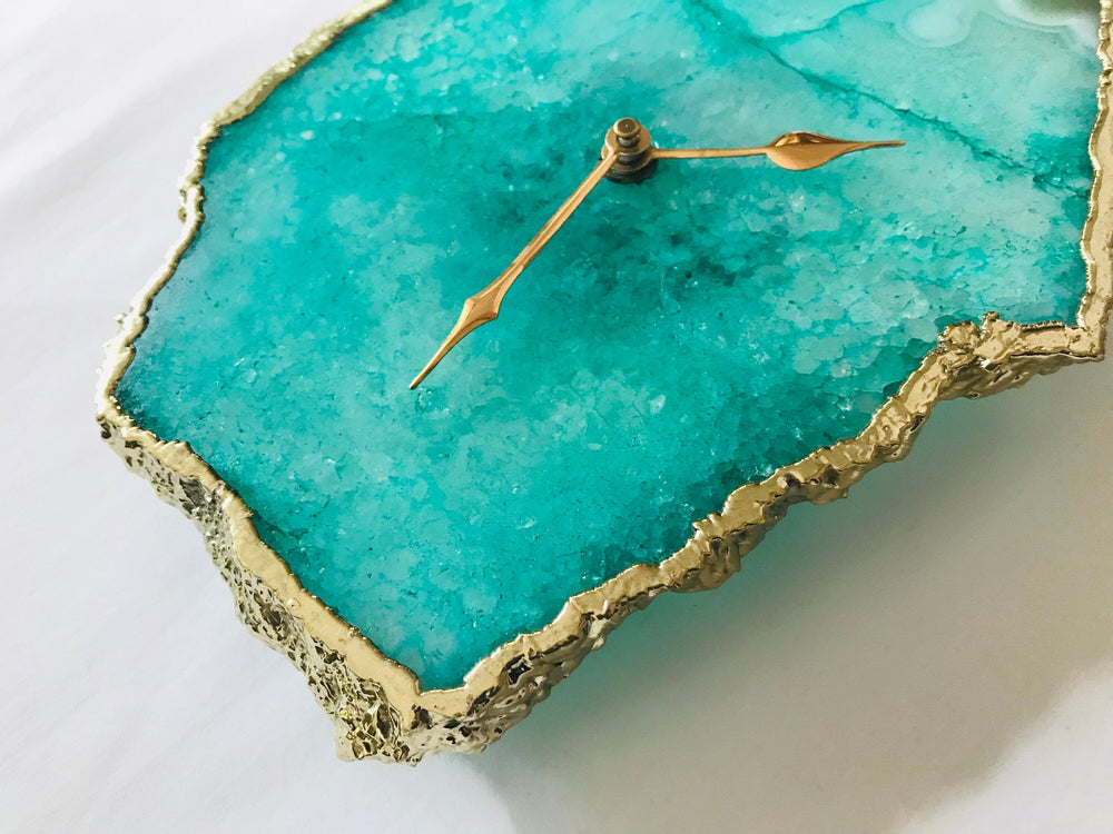 Aqua Agate Natural Edge Desk Clock, 6 x 7 Inch-3