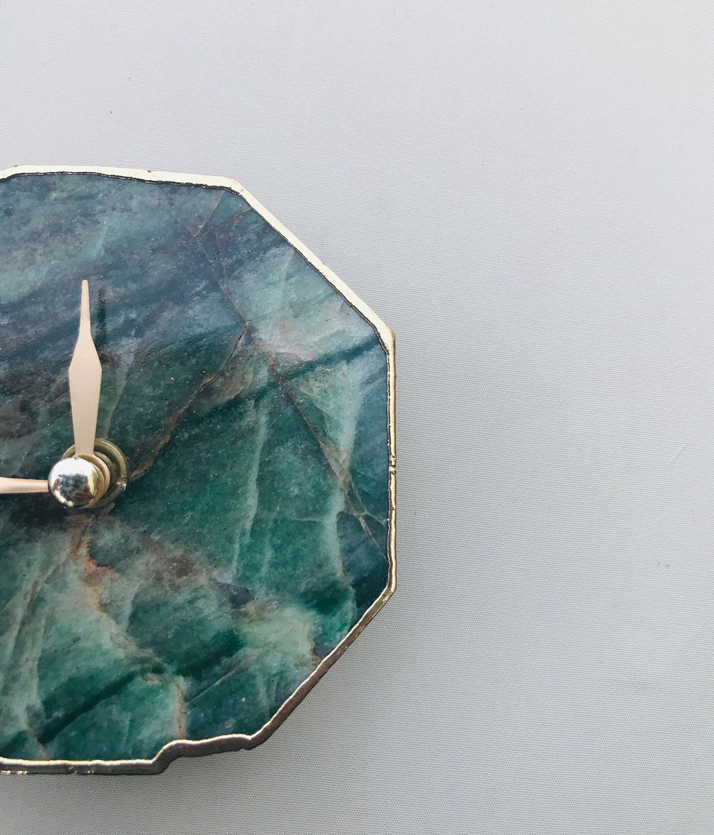 Sage Green Aventurine Octagon Desk Clock, 4 Inch