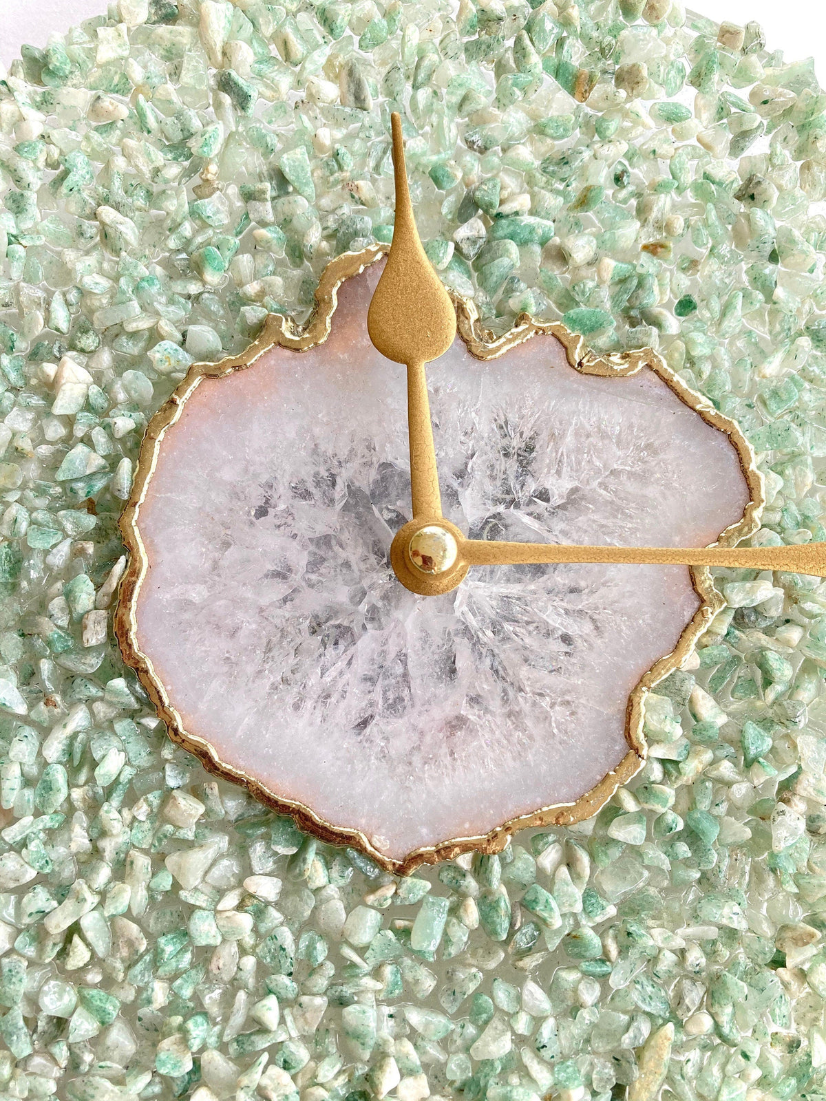 White Agate Wall Clock with Light Green Crystal Rim, 10 Inch, picture 3 of 3